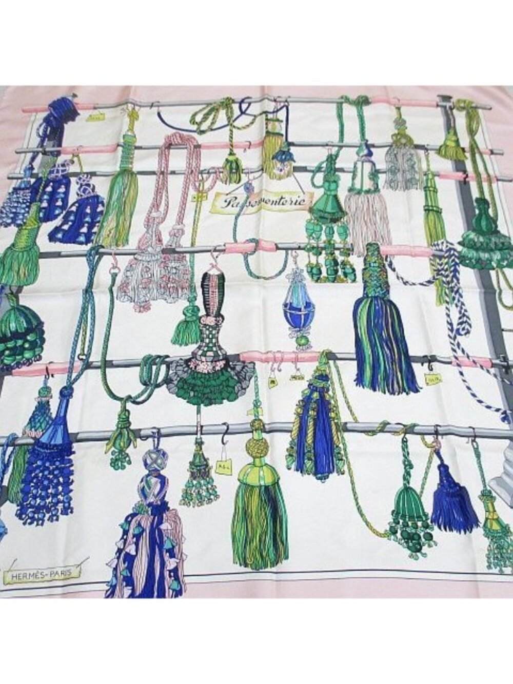 Hermes Carre 90 Passementerie Large Format Scarf Tassel Pink